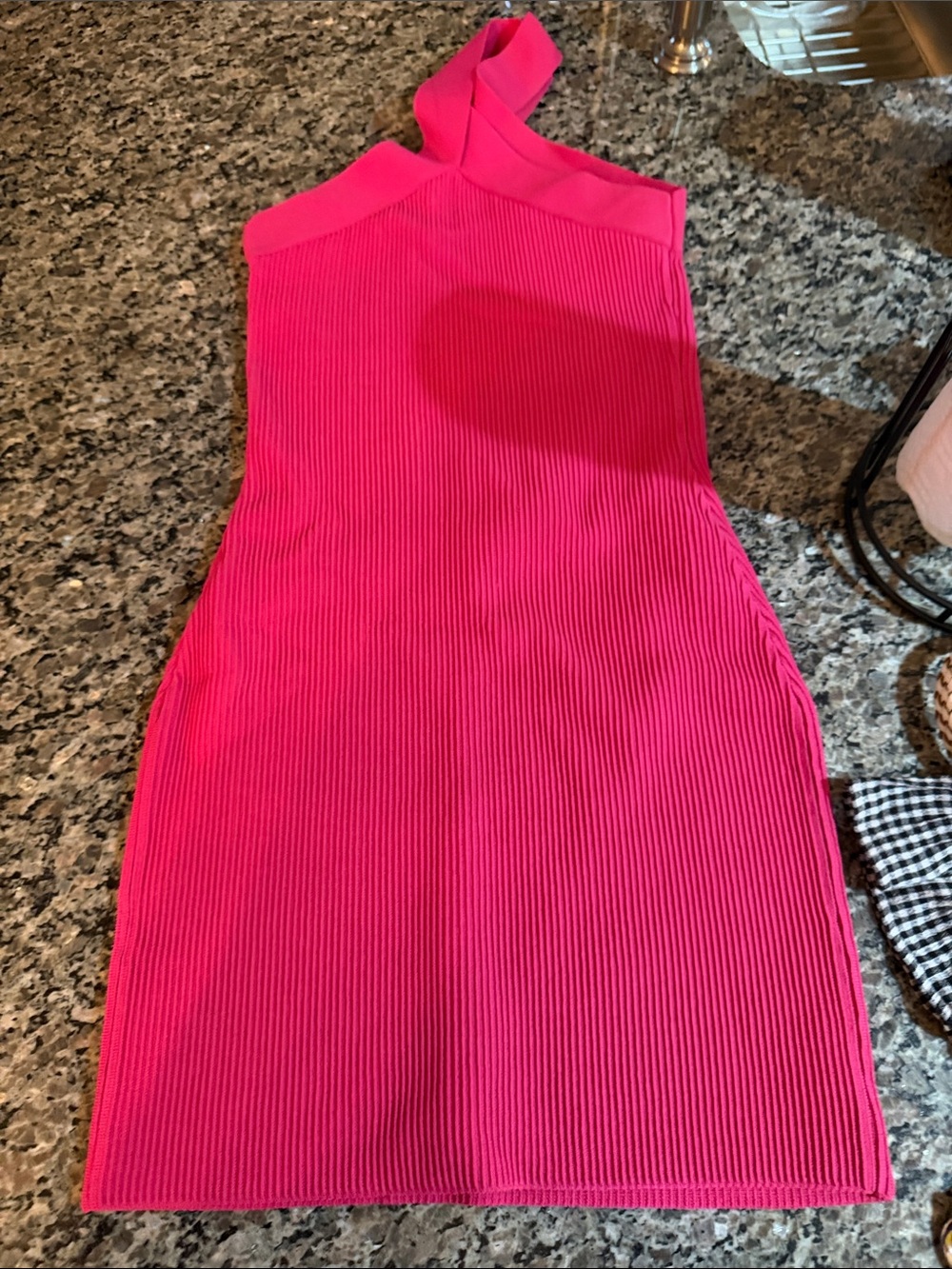 Babaton One-Shoulder Ribbed Bodycon Dress - Hot Pink